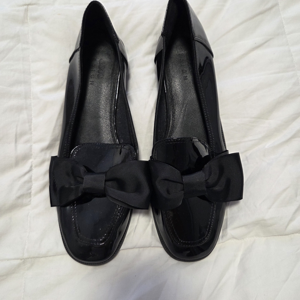 ASOS Black Glossy Loafers with Bow Detail